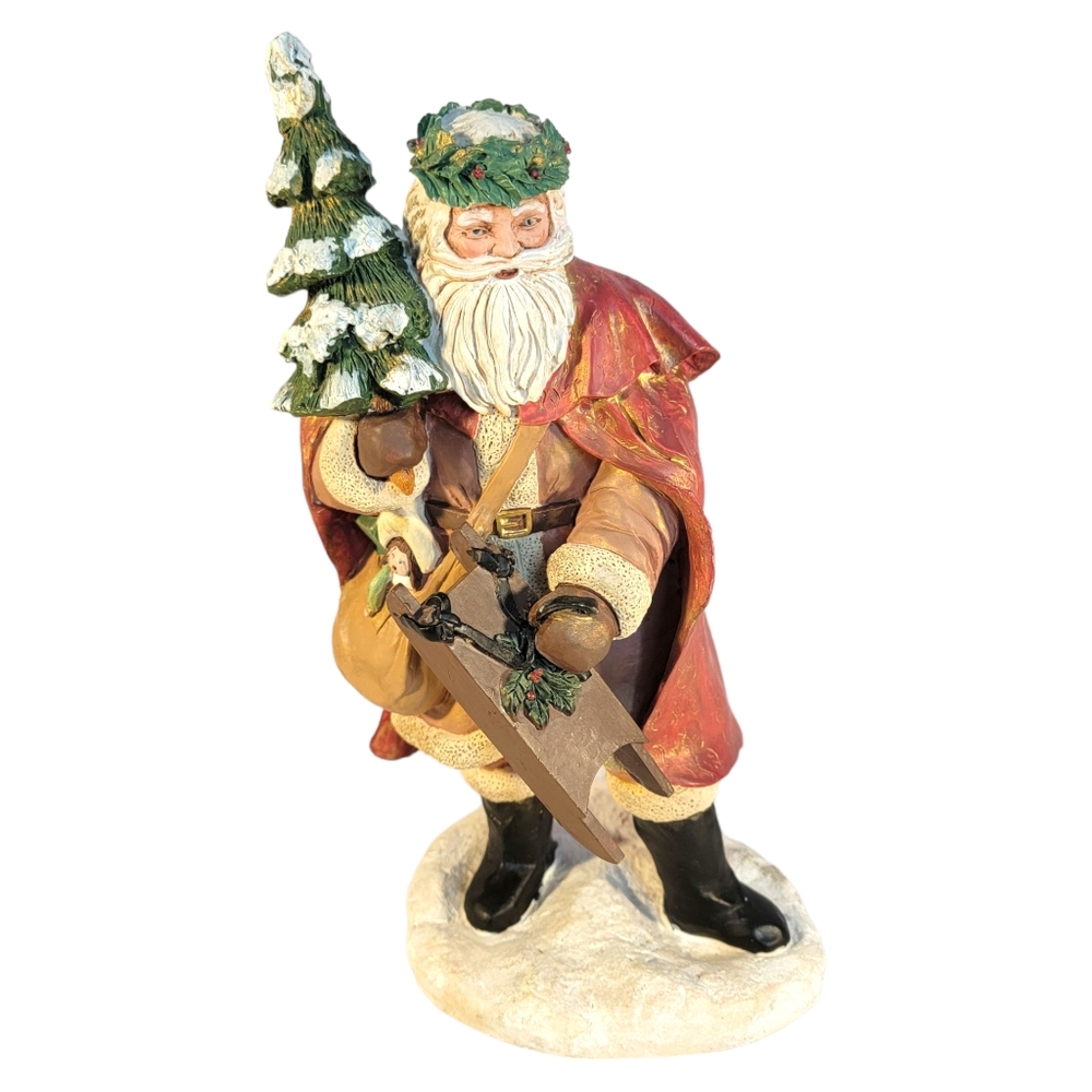 Santa Claus Santa With Christmas Tree & Sled Holiday Decoration Home Decore 12"